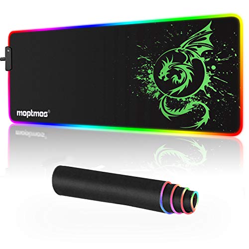 RGB-Gaming-Mauspad, weich, extra groß, LED Mauspad mit 15 Beleuchtungsmodi, Anime-Drachen-Mauspad, glatte Oberfläche, wasserfest, für Computer, 80 x 30 cm grün von moptmos