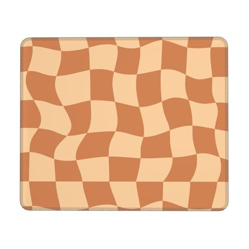 06 Boho-Mauspad, kariertes Mauspad, orangefarbenes Mauspad, ästhetisches Bürobedarf, Boho-Schreibtischzubehör, 21,6 x 26,7 cm von moremohome
