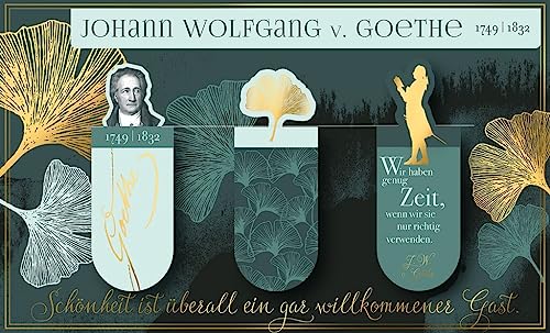 3 Magnetlesezeichen im Set | Maße je Lesezeichen: 5,5 x 2,1 cm | Motiv: Johann Wolfgang von Goethe von moses