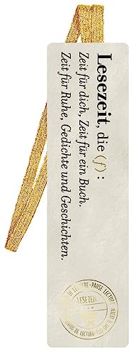 Lesezeichen mit Band Lesezeit | Maße je Lesezeichen: 18 x 5,5 cm | Motiv: goldene Lettern von moses