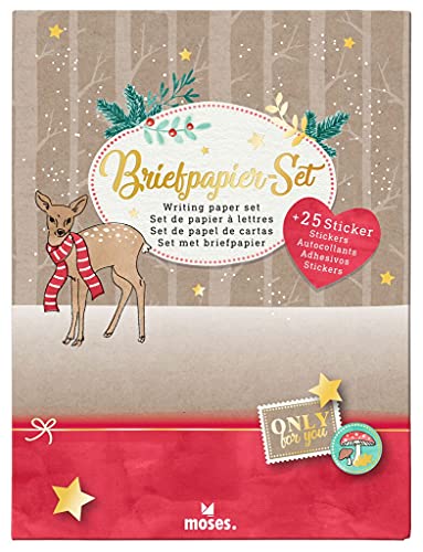 moses. Briefpapier-Set Winterwunder – Weihnachtliches Briefpapier mit Gold-Details, Stilvolle Briefbögen, Briefumschläge und Sticker zum Verzieren in der Christmas Edition, mit Aufbewahrungsmappe von moses