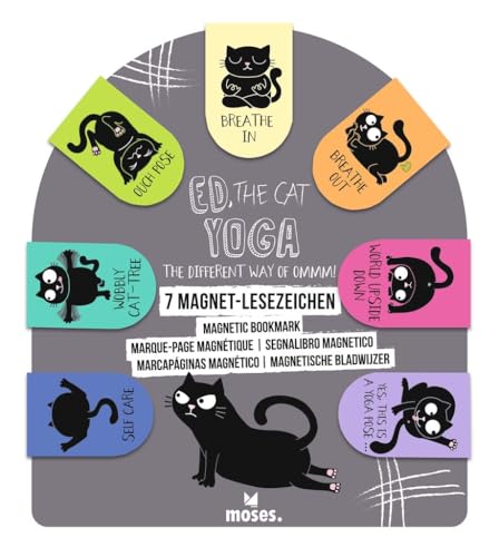 moses. Ed, the Cat Magnetlesezeichen – 7 Magnetische Lesezeichen mit Katze in Yoga-Positionen, 7er Set Bookmarks im Katzendesign von moses