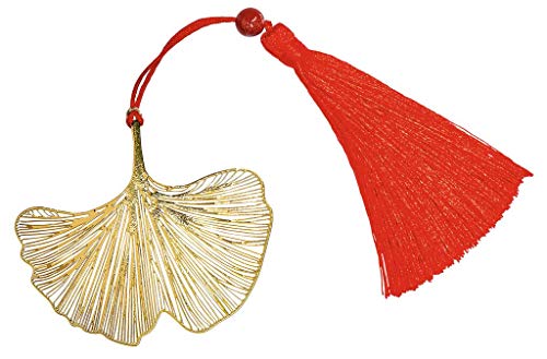 moses. Omm for you Metall-Lesezeichen Ginkgo | Zum Markieren der Seiten | Bookmark aus Metall in Gold | Mit Bommel-Anhänger in Rot von moses