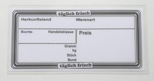 10 laminierte Preisschilder 110 x 216 mm weiß für Obst und Gemüse mit Aufdruck Werbesymbole von most-wanted-shop