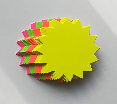 20 Rund - Sterne - Preisschilder aus Neon Karton gemischt 20 cm Durchmesser 380g/qm Werbesymbole für Räumungsverkauf von most-wanted-shop