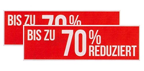 Ankleber 2 Stück aus Weißfolie 30 x 90 cm"BIS ZU 70% REDUZIERT" für Räumungsverkauf Werbesymbole von most-wanted-shop