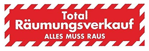 Ankleber 2 Stück aus Weißfolie 30 x 99 cm "Total Räumungsverkauf ALLES MUSS RAUS" für Räumungsverkauf Werbesymbole von most-wanted-shop
