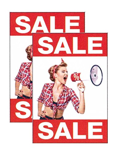 Plakate 2 Stück aus Papier 150g/qm 58,4 x 83,2 cm"SALE (Megafon - Frau)" ohne R für Räumungsverkaufahmen Werbesymbol von most-wanted-shop