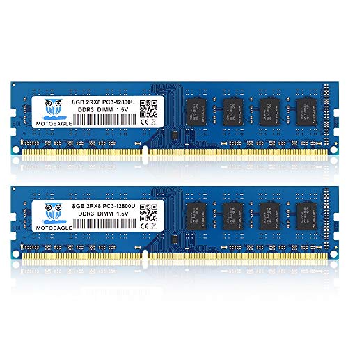 16GB Kit DDR3-1600 UDIMM 8GBx2 PC3 12800 1.5V CL11 2Rx8 PC3 12800U 240-Pin DDR3 1600MHz Non-ECC Dual Rank Desktop Arbeitsspeicher von motoeagle
