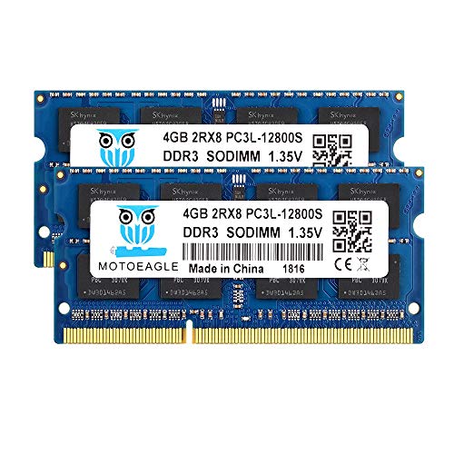 2x4GB DDR3L-1600 SODIMM RAM, PC3 PC3L 12800S 4GB 8GB kit, 204-Pin 2Rx8 DDR3 1600MHz Arbeitsspeicher,Unbuffered Non-ECC 1.35V CL11 Dual Rank Notizbuch von motoeagle