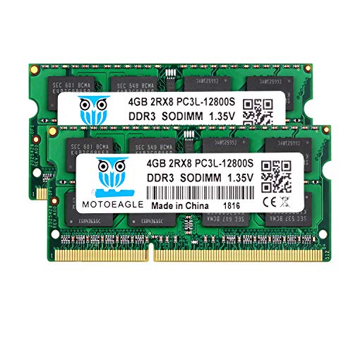 8GB Kit (2x4GB) DDR3L-1600 SODIMM PC3 PC3L 12800S 4GB 204-Pin 2Rx8 DDR3 1600MHz Unbuffered Non-ECC 1.35V CL11 Dual Rank Notizbuch Arbeitsspeicher von motoeagle