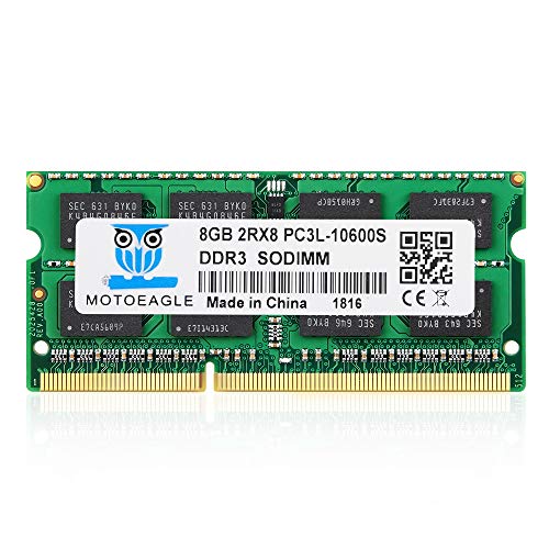 [8GB DDR3 RAM ] 8GB 2RX8 PC3 10600S RAM, 8GB DDR3 1333 SO-DIMM Arbeitsspeicher, DDR3/DDR3L SODIMM 204-Pin Unbuffered Non-ECC 1.35V/1.5V CL9 Dual Rank Notizbuch von motoeagle