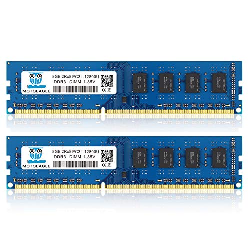 DDR3L-1600 UDIMM 16GB Kit (2x8GB) PC3L 12800 8GB Unbuffered Non-ECC 1.35V CL11 2Rx8 DDR3 DDR3L 1600MHz Dual Rank 240-Pin Desktop Arbeitsspeicher von motoeagle