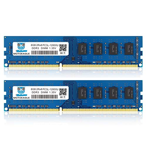 motoeagle DDR3L-1600 UDIMM 16GB Kit (2x8GB) PC3L 12800 8GB Unbuffered Non-ECC 1.35V CL11 2Rx8 DDR3 DDR3L 1600MHz Dual Rank 240-Pin Desktop Arbeitsspeicher von motoeagle