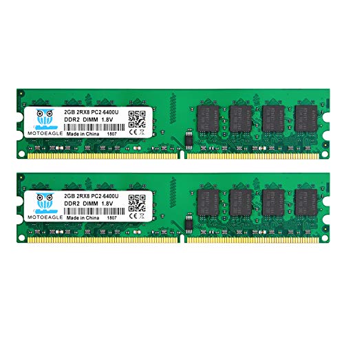 Motoeagle 4GB Kit (2x2GB) DDR2 800 MHz Udimm RAM,2GB 2RX8 PC2 6400U Arbeitsspeicher, 1.8V 240-PIN DIMM Desktop PC Non ECC Unbuffered für Intel & AMD von motoeagle