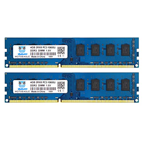 Motoeagle 8GB Kit (2X4GB) 2RX8 PC3-10600U DDR3 1333MHz DIMM RAM 4GB DDR3 10600 PC3 1333 UDIMM CL9 1,5V 240-Pin Desktop PC Arbeitsspeicher von motoeagle