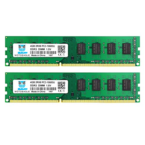 Motoeagle 8GB Kit (2x4GB) PC3 10600U DDR3-1333MHz 10600 PC3 4GB DIMM RAM 2Rx8 Unbuffered Non-ECC 1.5V CL9 240-Pin Desktop Arbeitsspeicher von motoeagle