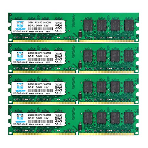 Motoeagle DDR2 DIMM 8GB(4x2GB) 800MHz PC2-6400U 240-pin 1.8V PC2 6400 RAM 2Rx8 UDIMM 6300 Desktop Arbeitsspeicher CL5 Unbuffered Non-ECC Kit von motoeagle
