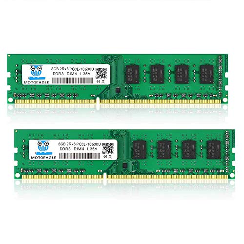 Motoeagle 16GB Kit (2x8GB) PC3 PC3L 10600 UDIMM DDR3 DDR3L 1333MHz RAM PC3-10600U CL9 1.35V 240-Pin Non-ECC Unbuffered 2RX8 Dual Rank Desktop Arbeitsspeicher von motoeagle