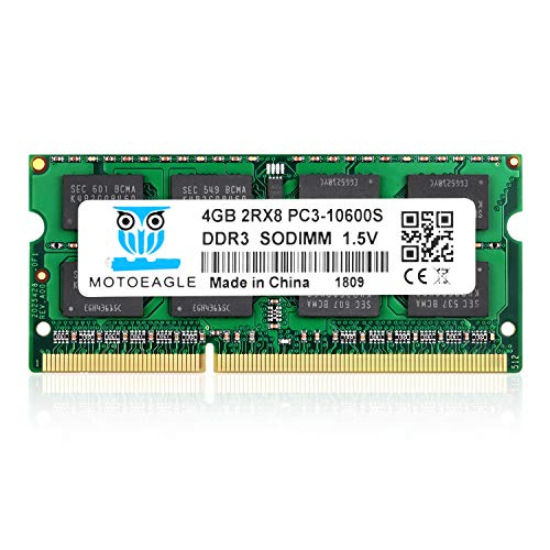 Motoeagle 4GB PC3-10600S DDR3 1333MHz SODIMM 204-Pin Unbuffered Non-ECC 1.5V CL9 2Rx8 Dual Rank Notizbuch Arbeitsspeicher von motoeagle