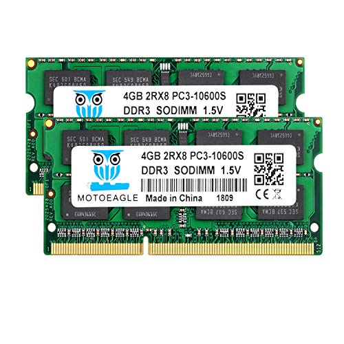 Motoeagle DDR3 1333 8GB Kit (2x4GB) PC3 10600 10600S 4GB SODIMM 204-Pin Unbuffered Non-ECC 1.5V CL9 2Rx8 Dual Rank Notizbuch Arbeitsspeicher von motoeagle