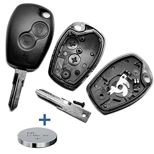 Auto Schlüssel Funk Fernbedienung 1x Gehäuse 2 Tasten + 1x Rohling VAC102 + 1x CR2016 Batterie + 1x Batteriespange kompatibel mit Renault/Dacia/Opel von mt key