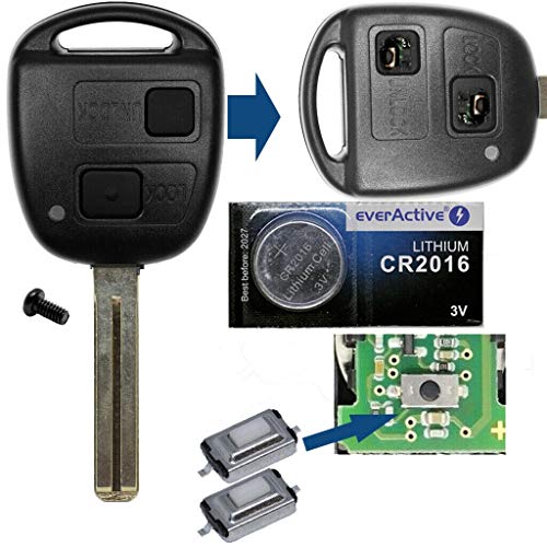 Auto Schlüssel Funk Fernbedienung 1x Gehäuse 2 Tasten TOY48 + 1x Tastenfeld + 2X Mikrotaster + 1x CR2016 Batterie für Toyota von mt-key