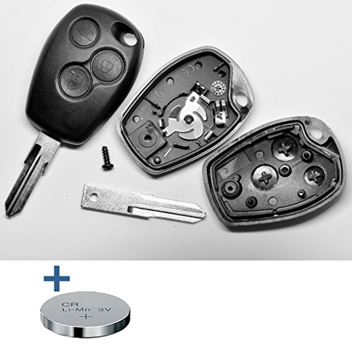 Auto Schlüssel Funk Fernbedienung 1x Gehäuse 3 Tasten + 1x Rohling VAC102 + 1x CR2016 Batterie + 1x Batteriespange kompatibel mit Renault/Dacia/Opel von mt key
