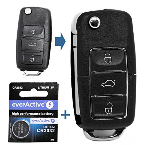 Auto Schlüssel Funk Fernbedienung 1x Gehäuse 3 Tasten Schwarz + 1x Rohling HA66 + 1x CR2032 Batterie für VW SEAT Skoda von mt key