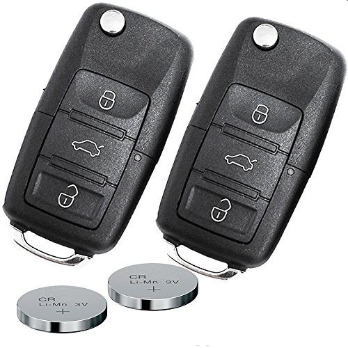 Auto Schlüssel Funk Fernbedienung 2X Gehäuse 3 Tasten + 2X Rohling HAA + 2X CR2032 Batterie für VW/SEAT/Skoda (bis 11/2009) 2T von mt key