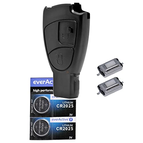 Auto Schlüssel Smartkey Funk Fernbedienung Sender 2 Tasten Gehäuse 2X Mikrotaster 2X CR2025 Batterie für Mercedes Benz von mt-key