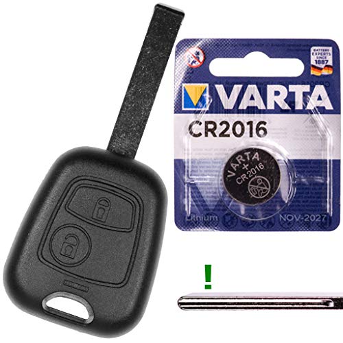 Autoschlüssel Funk Fernbedienung Austausch Gehäuse mit 2 Tasten + HU83 Rohling + Batterie kompatibel mit Peugeot 207 307 308 I Citroen C4 von mt key