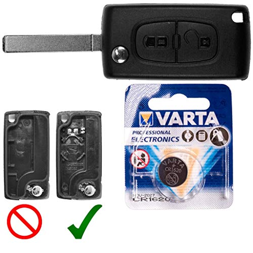 Autoschlüssel Funk Fernbedienung Austausch Gehäuse mit 2 Tasten + VA2 Rohling + Batterie kompatibel mit Peugeot 407 Partner Citroen C2 C3 Picasso Berlingo von mt key