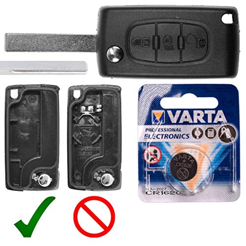 Autoschlüssel Funk Fernbedienung Austausch Gehäuse mit 3 Tasten + HU83 Rohling + Batterie kompatibel mit Citroen C4 I Grand Picasso C5 III Break von mt key