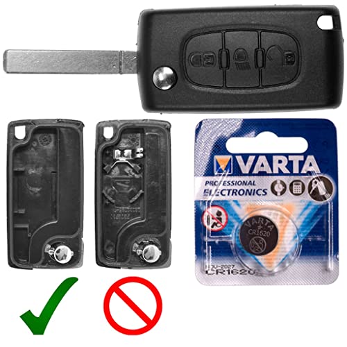 Autoschlüssel Funk Fernbedienung Austausch Gehäuse mit 3 Tasten + VA2 Rohling + Batterie kompatibel mit Citroen C6 I Peugeot 307 I von mt-key