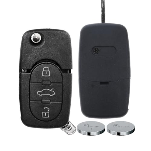 Klapp Schlüssel Gehäuse Funkschlüssel Fernbedienung Autoschlüssel 3 Tasten + 2X CR1620 Batterie kompatibel mit Audi von mt key
