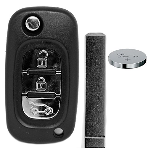 Klapp Schlüssel Gehäuse Funkschlüssel Fernbedienung Autoschlüssel 3 Tasten Rohling + Batterie für Renault/Mercedes Benz von mt key