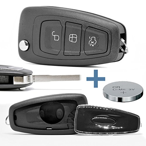 Klapp Schlüssel Gehäuse Funkschlüssel Fernbedienung Autoschlüssel HU101 Rohling + CR2032 Batterie kompatibel mit Ford von mt-key