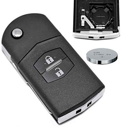 Klapp Schlüssel Gehäuse Funkschlüssel Fernbedienung Autoschlüssel Rohling + Batterie kompatibel mit Mazda von mt-key