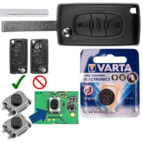 Repair Reparatur Satz Autoschlüssel Funk Fernbedienung Austausch Gehäuse mit 3 Tasten + HU83 Rohling + Batterie kompatibel mit Peugeot Expert RCZ 308 207 307 Citroen C5 von mt key
