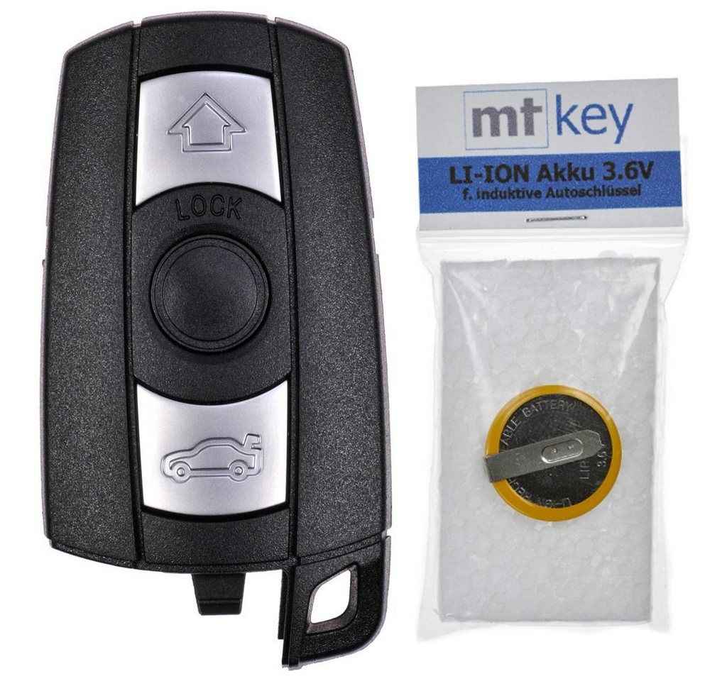 mt-key 1x Akku LIR2025 + 3 Tasten Autoschlüssel Ersatz Gehäuse für BMW Knopfzelle, LIR2025 (3,6 V), Passend für BMW (Bilder vergleichen) von mt-key