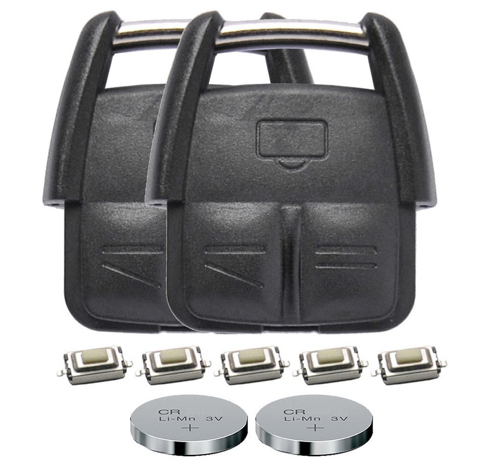 mt-key 2x 3 Tasten Auto Schlüssel Reparatur Set + 6X Mikrotaster + 2X CR2032 Knopfzelle, CR2032 (3 V), für Opel Signum Vectra C Funk Fernbedienung von mt-key