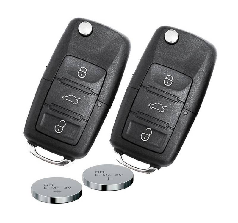 mt-key 2x Auto Schlüssel 3 Tasten Set + 2X Rohling HAA + 2X passende CR2032 Knopfzelle, CR2032 (3 V), für VW SEAT SKODA Funk Fernbedienung von mt-key