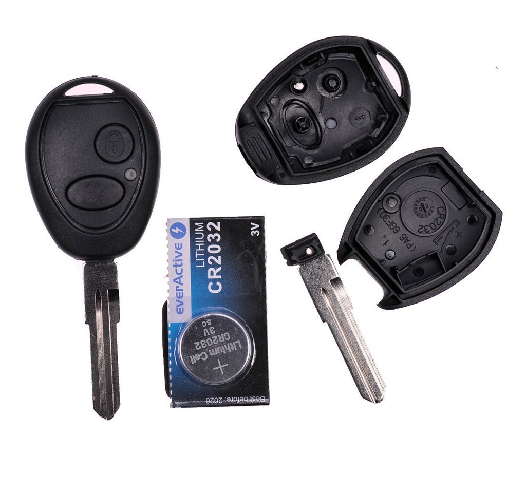 mt-key Auto Funk Schlüssel 2 Tasten + 1x Rohling NE75 + 1x passende CR2032 Knopfzelle, CR2032 (3 V), für Land Rover Freelander Discovery Defender Funk Fernbedienung von mt-key