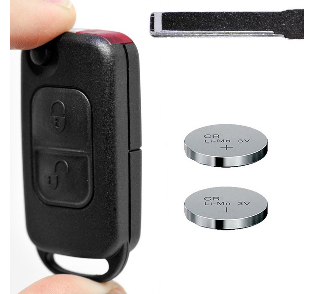 mt-key Auto Klapp Schlüssel 2 Tasten + HU44 Rohling + 2X passende CR2025 Knopfzelle, CR2025 (3 V), für Mercedes Benz W168 Chrysler 96-04 Funk Fernbedienung von mt-key