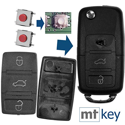 mt key Auto Klapp Schlüssel Funk Fernbedienung Repair Reparatur Set 2X 3 Tasten Tastenfeld + 2X Mikrotaster kompatibel mit VW Seat Klappschlüssel von mt key