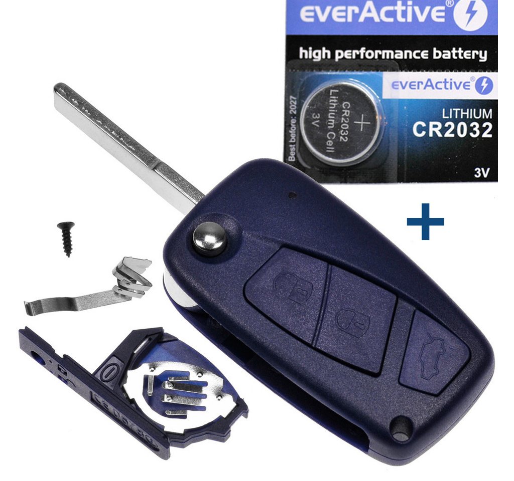 mt-key Auto Klapp Schlüssel Gehäuse Blau 3 Tasten + SIP22 Rohling + CR2032 Knopfzelle, CR2032 (3 V), für FIAT Panda Punto Qubo Ducato IVECO Daily Funk Fernbedienung von mt-key