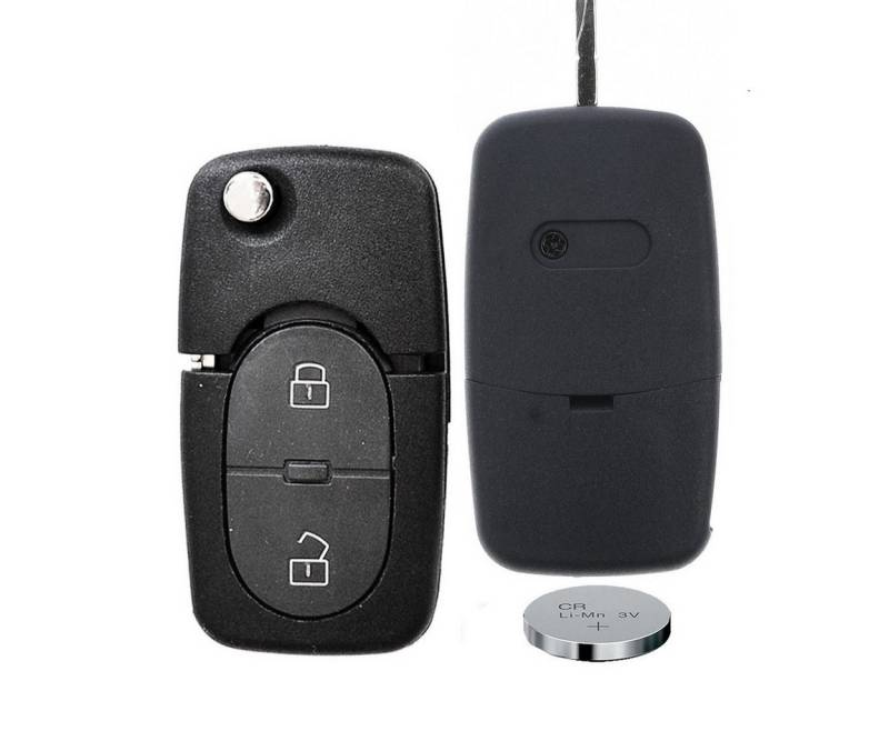 mt-key Auto Klapp Schlüssel Reparatur Gehäuse 2 Tasten + 1x passende CR2032 Knopfzelle, CR2032 (3,6 V), für von mt-key