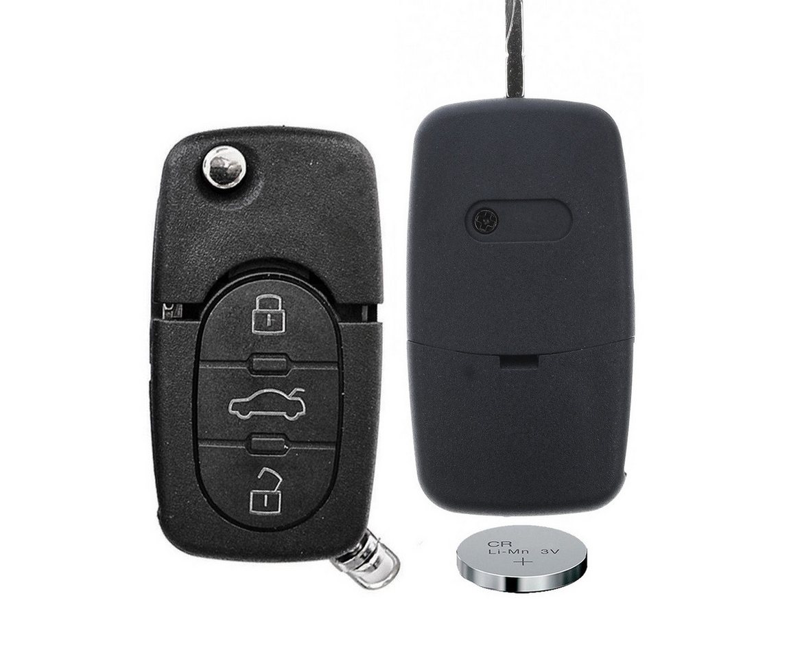 mt-key Auto Klapp Schlüssel Reparatur Gehäuse 3 Tasten + 1x passende CR2032 Knopfzelle, CR2032 (3,6 V), für von mt-key