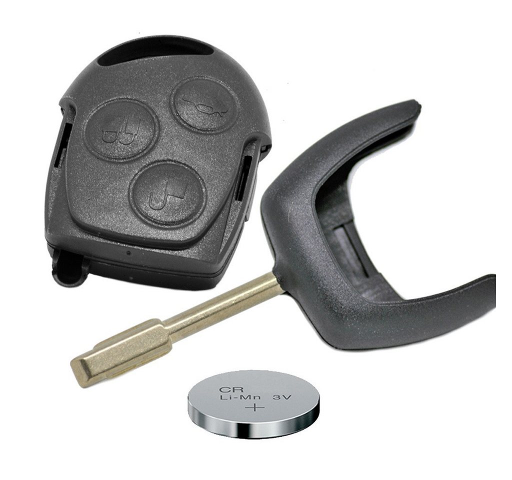 mt-key Auto Schlüssel + 1x Rohling Tibbe FO21 + 1x passende CR2032 Knopfzelle, CR2032 (3 V), für Ford Funk Fernbedienung von mt-key